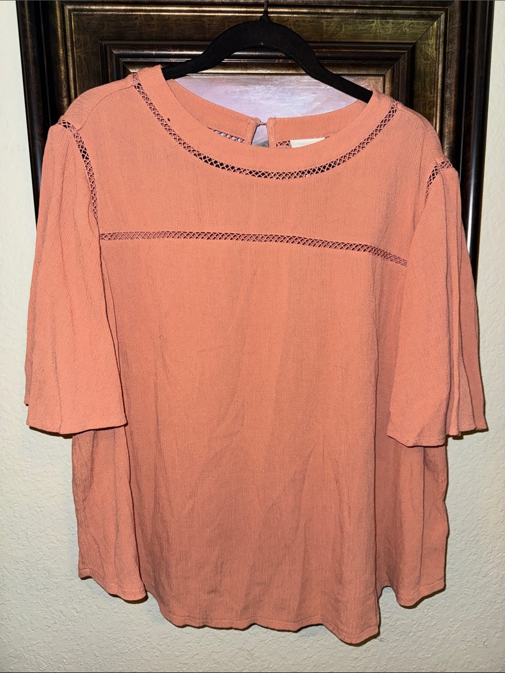 Ava & Viv Peach Crochet-Trim Short Sleeve Blouse Size 1X